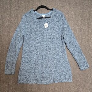 Pure‎ J Jill Sweater Womens Medium Petite Blue Chunky Knit Boxy VNeck Lagenlook